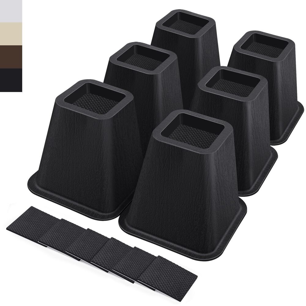 6 Inch Heavy Duty Furniture Risers, Bed, Desk, Chair, Table Sofa (6 Pack Black)
